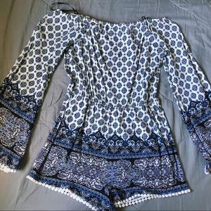 off the shoulder romper with bell sleeves